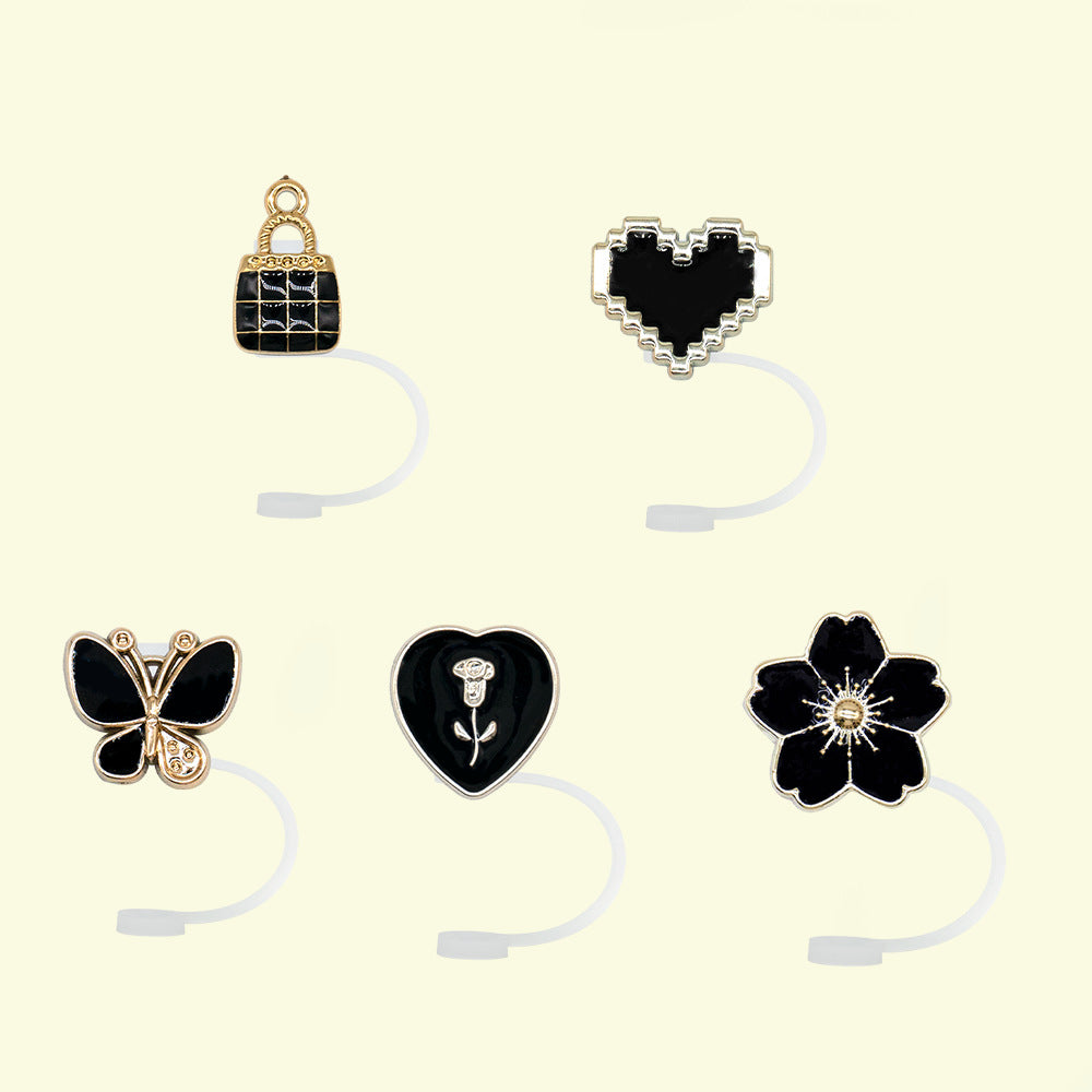 Wholesale 10pcs/packAcrylic Straw Cap Dust Plug Imitation Metal Shell